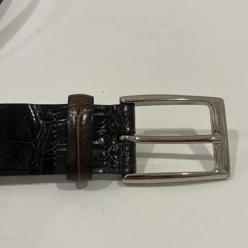 - Cole Haan Dark Brown Croc Embossed Leather Belt Size 38